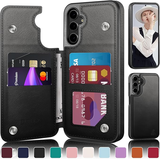 DJDUCK Designed for Samsung Galaxy S25 Plus Case Wallet with Card Holder, [Magnetic Clasp Cover] [RFID Blocking Leather Protection] Shockproof Women Men Cases for Samsung S25 Plus Black