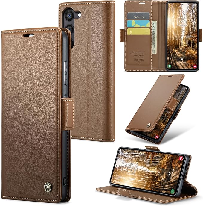 Case for Samsung Galaxy S24 Plus Wallet Case, RFID Blocking PU Leather Flip Folio Cover Card Holder Kickstand Shockproof Phone Case Compatible with Samsung Galaxy S24 Plus, Brown