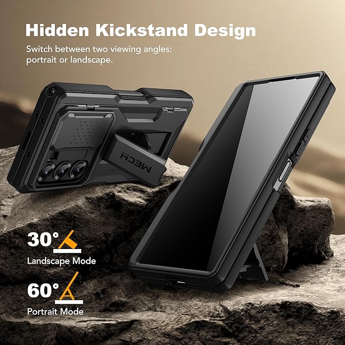 TONGATE for Z Fold 7 Case with Stylus & Pen Holder, [Built-in Privacy Screen Protector & Slide Camera Cover][Anti Spy] Military Grade Drop Stand Case for Samsung Galaxy Z Fold 7 with Belt Clip, Black