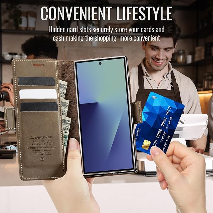 for Samsung Galaxy Z Fold 7 Case, Flip Wallet Leather Case with Card Holder Magnetic Closure Shockproof Kickstand Protective Phone Cases Cover for Galaxy Z Fold 7, Coffee