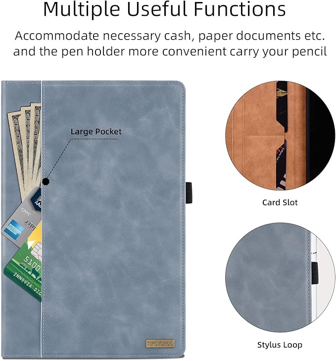 Case for Lenovo Tab M9 9.0 inch 2023 (TB-310FU) / Nook 9" Lenovo Tablet 2024, Multi-Angle Viewing Smart Cover with Pocket, Business PU Leather Flip Stand Cover-Gray