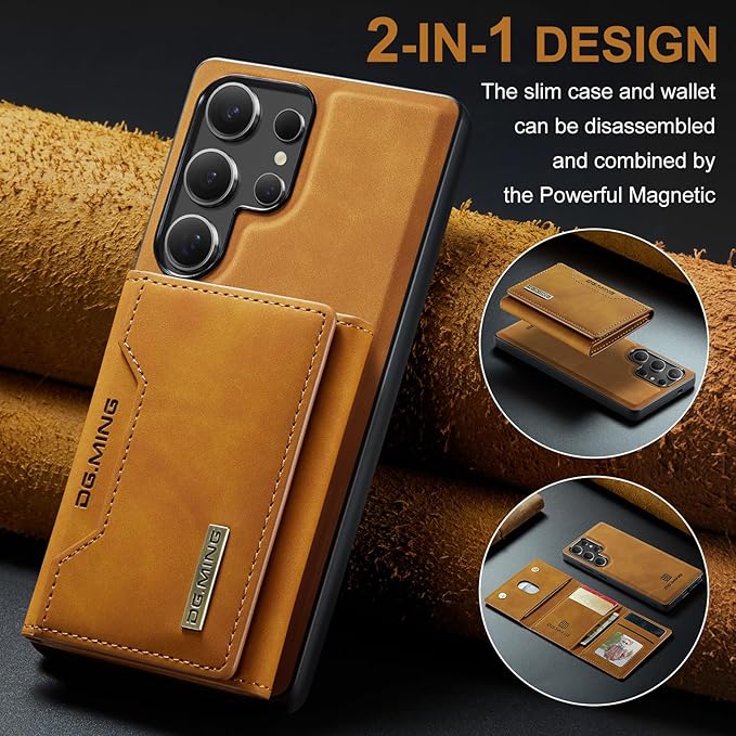 SZHAIYU M2 2 in 1 Detachable Leather Phone Cases for Samsung Galaxy S25 Ultra 5G Case Wallet with Card Holder Men 6.8'' (Brown)