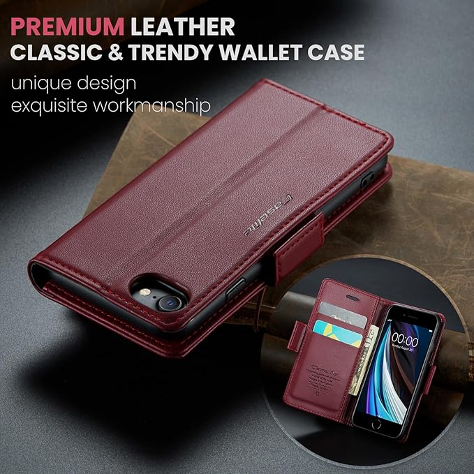 for iPhone SE 2022/3rd/2020/2rd,iPhone 8/7 Case, Premium PU Leather Wallet Case Flip Cover with [RFID Blocking][Card Holder] Shockproof Protective for iPhone SE 2022/2020, iPhone 8/7, Red