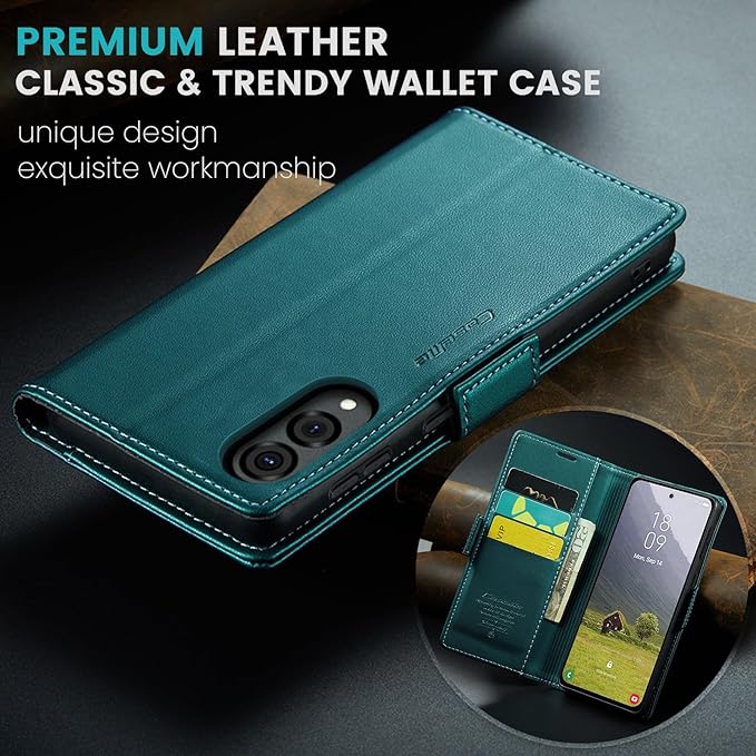 for Samsung Galaxy S25 Edge Case, Premium PU Leather Wallet Case Flip Cover with [RFID Blocking][Card Holder][Stand Function] Shockproof Protective for Samsung Galaxy S25 Edge, Blue-Green