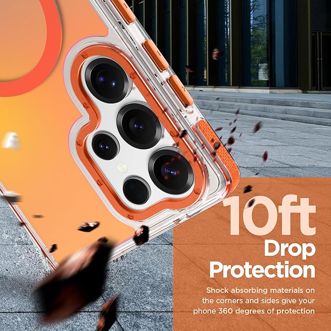 MOWIME Magnetic Case for Samsung Galaxy S25 Ultra [Compatible with Magsafe] [Cute Fashion Fluorescent Design] [1 Screen Protector] Slim Translucent Matte Case for Galaxy S25 Ultra 6.9", Orange