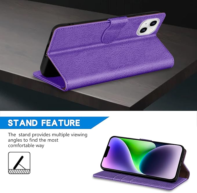 ZZXX for iPhone 14 Plus Wallet Case with [RFID Blocking] Card Slot Kickstand Magnetic Closure Leather Flip Fold Protective Phone Case for iPhone 14 Plus Case Wallet(Purple-6.7 inch)