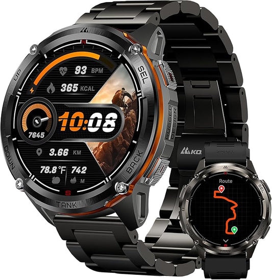 KOSPET Tank T3 Ultra 2 GPS Smart Watch for Men, Extra-Long Battery, Full Stainless Steel Body Rugged Smartwatch with Bluetooth Calling, Pressure&Altitude&Compass(2 Bands)