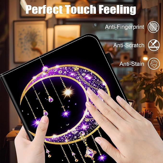 Case for Samsung Galaxy Tab S9 FE 5G 10.9 Inch/Galaxy Tab S9 11 Inch 2023,Card Slot PU Leather TPU Case Pen Holder Auto Wake Sleep,Moon Stars