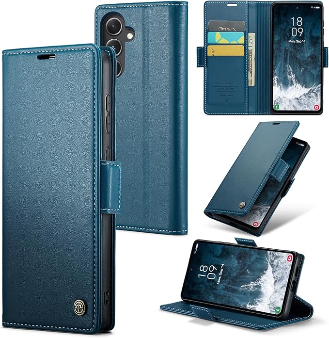 Case for Samsung Galaxy S23 FE Wallet Case, RFID Blocking PU Leather Flip Folio Cover Card Holder Kickstand Shockproof Phone Case Compatible with Samsung Galaxy S23 FE, Blue