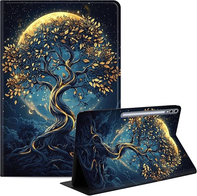 Case for Samsung Galaxy Tab S10 Plus/ S9 FE Plus/ S9 Plus 5G Tablet 12.4'', Slim PU Leather Stand Cover with Auto Wake/Sleep, Multi-Angle Viewing & Shockproof, Tree of The Universe