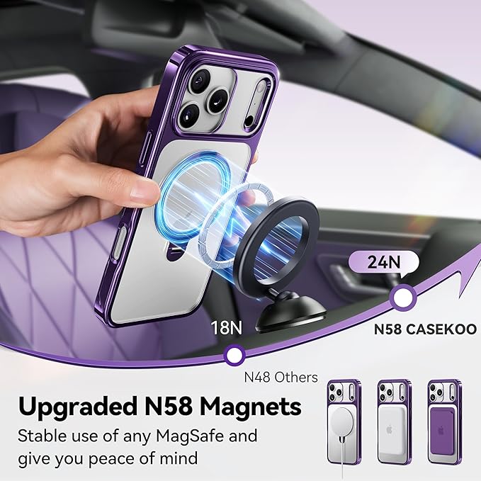 CASEKOO Purple for iPhone 17 Pro Max Case with 360 Spin Magnetic Stand [Fit for MagSafe][17FT Military Protection] Slim Polished for iPhone 17 Pro Max Case with Stand 6.9'', Purple