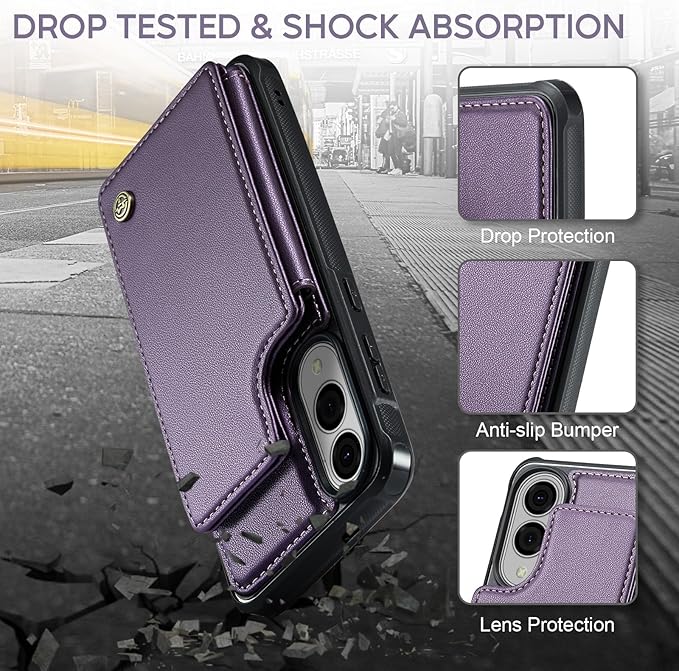 Vinich for Samsung Galaxy S25 Edge Wallet Case with Card Holder, RFID Blocking Credit Slots Kickstand Shockproof Phone Cover for Women Men, Purple