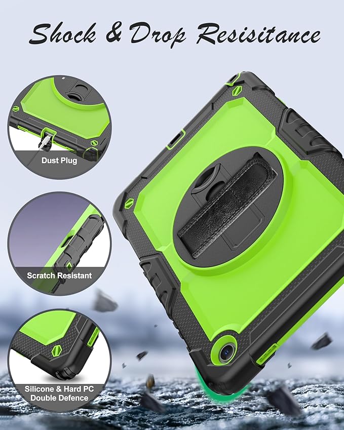Case for Samsung Galaxy Tab A9 Plus Tablet Case 11-inch [with Tempered Glass Screen Protector] Heavy Duty Shockproof Cover, Rotating Kickstand, Shoulder & Hand Strap (Green)