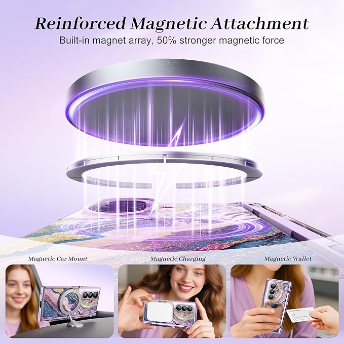 GVIEWIN for Samsung Galaxy Z Fold 7 Case Built-in HD Screen Protector [Compatible with Magsafe][Hidden Kickstand] Magnetic Full-Body Hinge Protection Slim Phone Case for Z Fold 7, Dreamland River