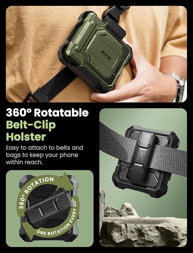 i-Blason for Samsung Galaxy Z Flip 7 Case with Stand, [Tempered Glass Screen Protector] [Hinge Protection] [Belt-Clip], Full-Body Military Protection Phone Case for Samsung Z Flip 7, Armorbox, Green