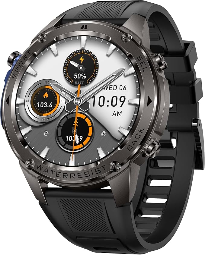 Military Smart Watch for Men GPS 6 Satellite Positioning Compass 164 Feet Water-Resistant for Swimming 500mAh Battery Make Answer Call Rugged Metal Body Smartwatch 1.43" AMOLED Always On Display Watch