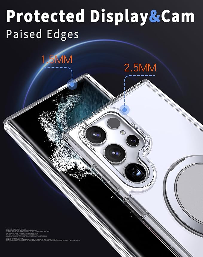 Magnetic Stand Case for Samsung Galaxy S22 Ultra/S23 Ultra [with 2 Screen Protectors] [360° Rotation Magnetic Stand] [Compatible with Magsafe] Military-Grade Drop Protection Case, Clear