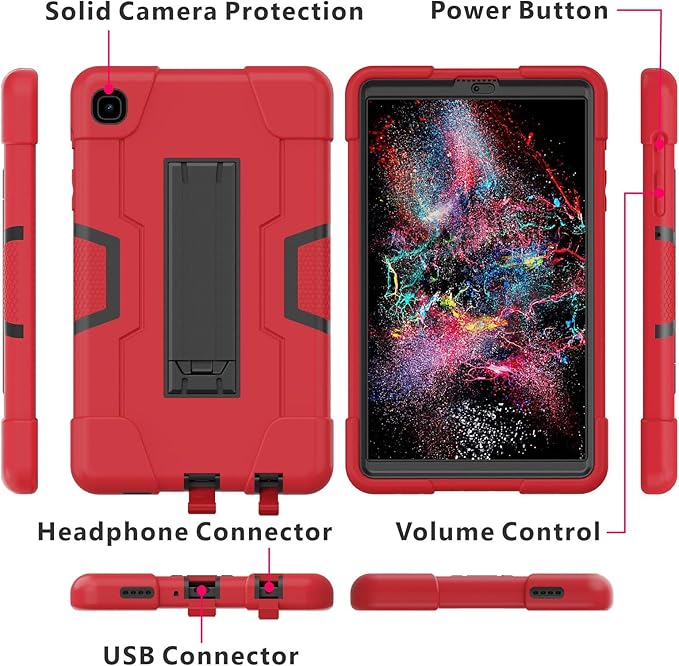 case for Samsung Galaxy Tab A7 Lite Case 2021, 3 in 1 Heavy Duty Kickstand Hybrid Three Layer Protective Cover for Galaxy Tab A7 Lite 8.7 SM-T227/T225/T220,Red