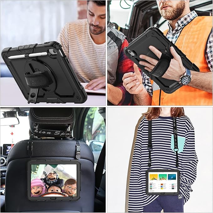 SEYMAC stock Case for iPad (A16) 11th/10th Generation 11''/10.9'' 2025/2022, Full-Body Drop Protection Case with Screen Protector &360° Rotate Hand Strap/Stand, Black