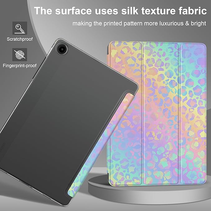 DONGKE Case for Samsung Galaxy Tab A9+/A9 Plus 11 inch 2024 2023 (SM-X210/X216/X218), Slim Stand Hard PC Translucent Back Shell Smart Cover, Auto Wake/Sleep - Colorful Leopard