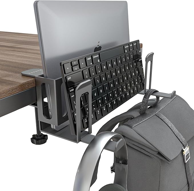 NODOCA 2-Slot Laptop Storage for Desk, Vertical Laptop Stand, MacBook Vertical Stand, with Headphone Holder, Desk Side Storage, Laptop Storage Rack for MacBook/Surface/Samsung/HP/Dell[L, Black]