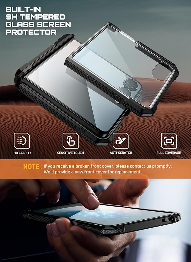 SUPCASE for Samsung Galaxy Z Flip 7 Case with Stand & Front Screen Protector (Unicorn Beetle Grip), [Support MagSafe] [Hinge Protection] Full Body Military-Grade Translucent Back Phone Cover, Black