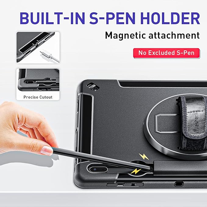 Case for Galaxy Tab S7 FE/S7 Plus/S8 Plus 12.4 INCH: TPU Protective Cover for Samsung Tablet S7 FE/S7 Plus/S8 Plus 12.4 with Screen Protector-Stand- Handle + Shoulder Strap-S-Pen Holder- Black