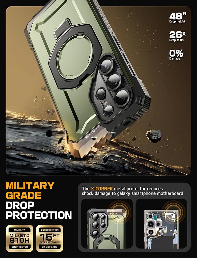 SUPCASE for Samsung Galaxy S25 Ultra Case with Stand (Unicorn Beetle Grip), [S Pen Friendly] [Compatible with MagSafe] [Military-Grade Protection] Magnetic Phone Case for S25 Ultra 6.9 Inch, Guldan