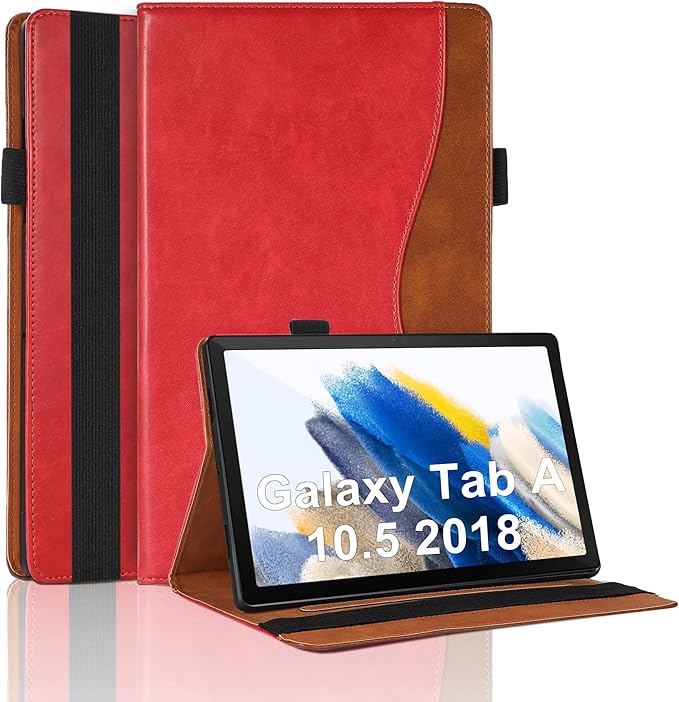 Case for Samsung Galaxy Tab A 10.5 2018 Model SM-T590/T595/T597 Bussiness Premium Slim PU Leather Stand Folding Folio Cover with Card Slot Pen Holder-Red