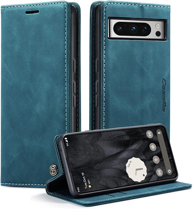 for Google 8 Pro Case, Flip Wallet Leather Case with Card Holder Magnetic Closure Shockproof Kickstand Protective Phone Cases Cover for Google 8 Pro,Blue-Green