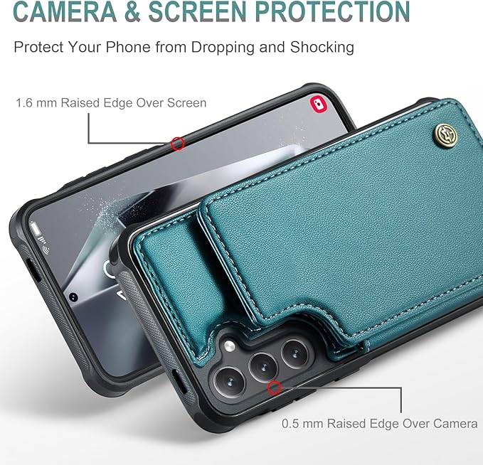Vinich for Samsung Galaxy S24 Plus Wallet Case with Card Holder, RFID Blocking Credit Slots Kickstand Shockproof Phone Cover for Women Men, Bluish Green