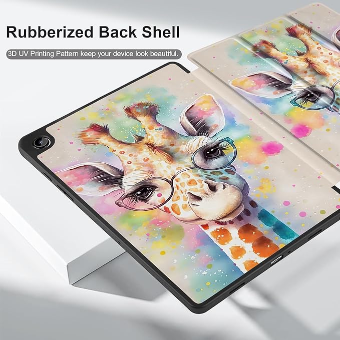 MEEgoodo Case for Samsung Galaxy Tab A9 Plus 11 inch Cover 2024 2023 with S Pen Holder, A9+ Smart Tablet Cases with Leather Trifold Stand+Soft TPU Back Shell+Smart Auto Wake/Sleep, Giraffe