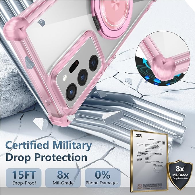 Magnetic for Samsung Galaxy Note 20 Ultra Case Compatible with MagSafe Wireless Charging,with Screen Protector,Phone Case Built-in 360°Kickstand Shockproof Military Grade Drop Protection Pink