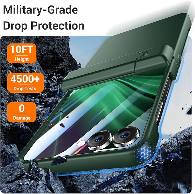 Temdan for Samsung Galaxy Z Flip 7 Case with [Built-in Front Screen Protector] [Kickstand][Hinge Protection][Hard PC] Ultra-Thin Shockproof Protective Phone Case for Galaxy Z Flip 7-Green