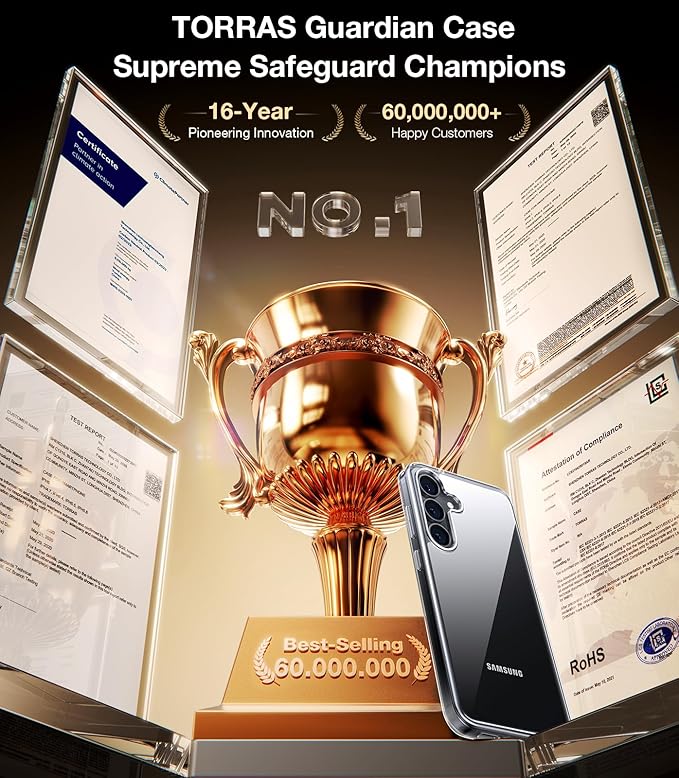 TORRAS Guardian Shockproof for Samsung Galaxy S25 Plus Case, [Non-Yellowing] [12FT Military-Grade Protection] Transparent Slim Case for Samsung S25 Plus Case, Diamond Clear, Hard, 6.7''