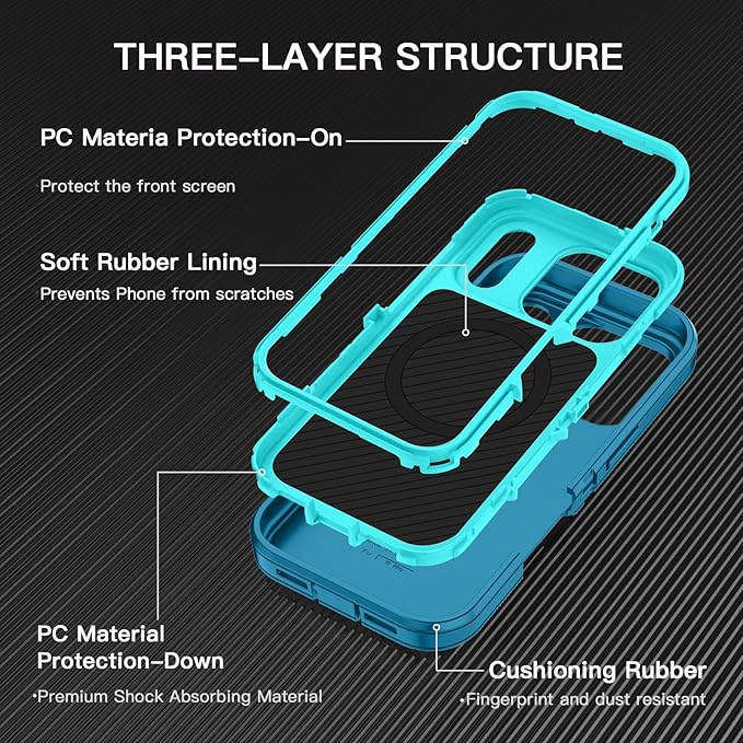 for iPhone 17 Pro Case [Compatible with MagSafe] Shockproof 3-Layer Full Body Protection [Without Screen Protector] Rugged Heavy Duty Cover Case for Apple iPhone 17 Pro 6.3" 2025,Turquoise