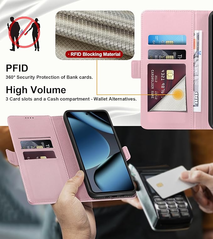 Wallet Flip Case for Google Pixel 10/10 Pro 5G - [RFID Blocking] Luxury PU Leather Card Holder Magnetic Phone Cover with Kickstand,Shockproof Protective Case,Pink