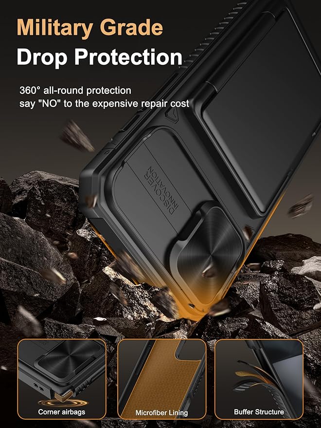 Vihibii for iPhone 16 Plus Case Wallet with Card Holder (4 Cards) [RFID Blocking] & Slide Camera Cover, Military Grade Drop Protection, Rugged Hard Back & Silicone Edge Phone Case, 6.7" 2024, Black