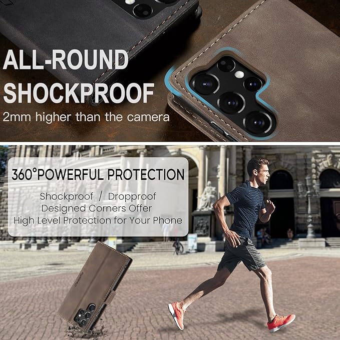 for Samsung Galaxy S25 Ultra Case, Flip Wallet Leather Case with Card Holder Magnetic Closure Shockproof Kickstand Protective Phone Cases Cover for Galaxy S25 Ultra, Coffee