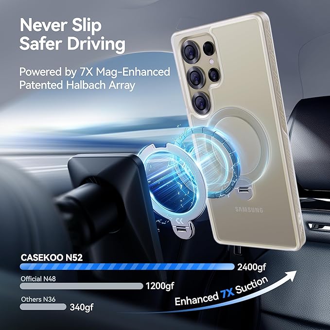 CASEKOO Patented 360° Spin Magnetic Stand for Samsung Galaxy S25 Ultra Case [18FT Military Drop Protection] [Compatible with MagSafe] Translucent Slim S25 Ultra Case 6.9'' 2025, Translucent White