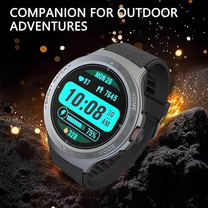 Military Smart Watch with Heart Rate Monitor/Compass/Flashlight/GPS, 1.43" Smartwatch with 170+ Sport Modes,5ATM Waterproof Fitness Watch for Men & Women, Compatible iOS Android (Black)