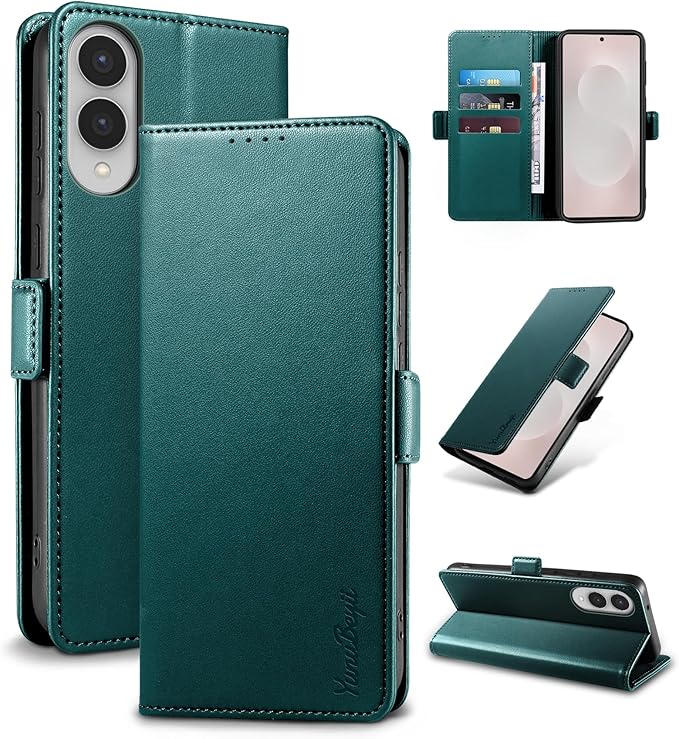 Wallet Flip Case for Samsung Galaxy S25 Edge 5G - [RFID Blocking] Luxury PU Leather Card Holder Magnetic Phone Cover with Kickstand,Shockproof Protective Case,Green
