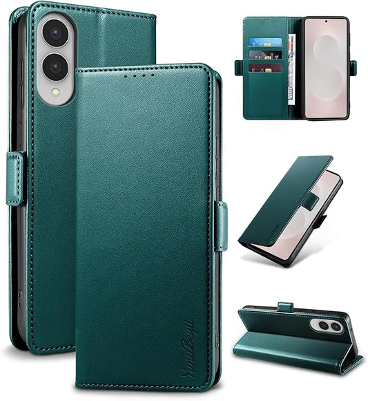 Wallet Flip Case for Samsung Galaxy S25 Edge 5G - [RFID Blocking] Luxury PU Leather Card Holder Magnetic Phone Cover with Kickstand,Shockproof Protective Case,Green