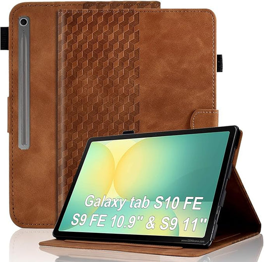 Case for Samsung Galaxy Tab S10 Lite/ S10 FE/ S9 FE 5G 10.9 Inch/Tab S9 11 Inch, Magnetic PU Leather Folio Adjustable Stand Shell Foldable Card Holder Multi-Angle Woman Man,Brown