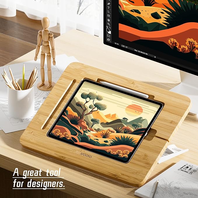 Bamboo Tablet Drawing Stand - Portable & Adjustable 5 Angles,Laptop Stands Riser, Book Reading Stand,Compatible with 9.7/10.2/10.5/10.9/11 inches