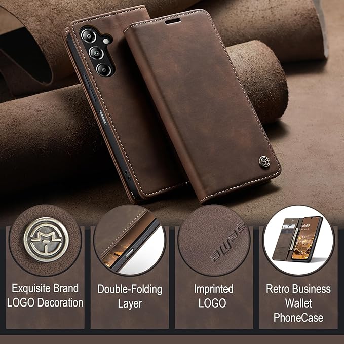 for Samsung Galaxy A16 5G Case, Flip Wallet Leather Case with Card Holder Magnetic Closure Shockproof Kickstand Protective Phone Cases Cover for Galaxy A16 5G / A16 4G, Coffee
