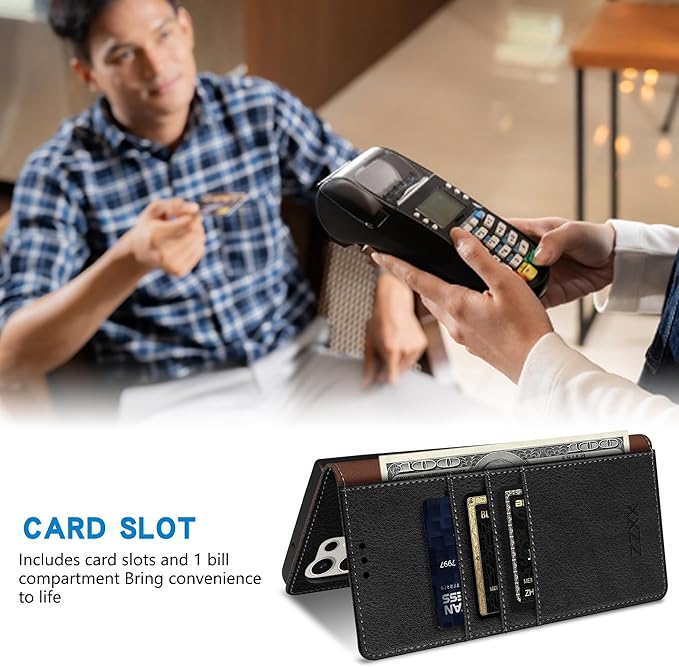 ZZXX for Samsung Galaxy S25 Ultra Wallet Case with [RFID Blocking] Card Slot Stand Strong Magnetic Leather Flip Fold Protective Phone Case for Samsung Galaxy S25 Ultra Case Wallet(Black-6.8 inch)