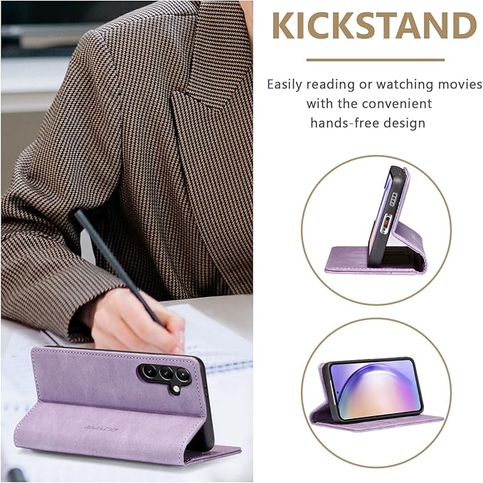 QLTYPRI Wallet Case for Samsung Galaxy S24, Vintage Folio PU Leather Purse Case with Card Slots Magnetic Closure Kickstand Flip Crashproof Phone Cover for Samsumg Galaxy S24 - Purple