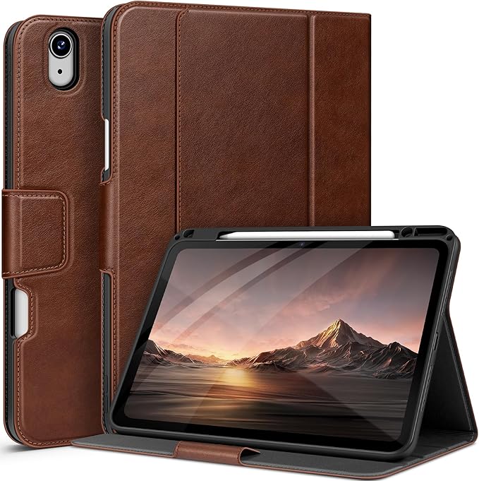 auaua Case for iPad Air 13 inch (M3/M2) 2025/2024, with Pencil Holder and Pocket, Multiple Viewing Angles, Magnetic Closure, Auto Sleep/Wake (Brown)