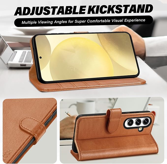 TUCCH Wallet Case for Galaxy S25 Plus 5G with [TPU Shockproof Interior Case] [RFID Blocking] Folio Stand Card Slot, Magnetic PU Leather Protect Folio Cover Compatible with Galaxy S25 Plus, Light Brown